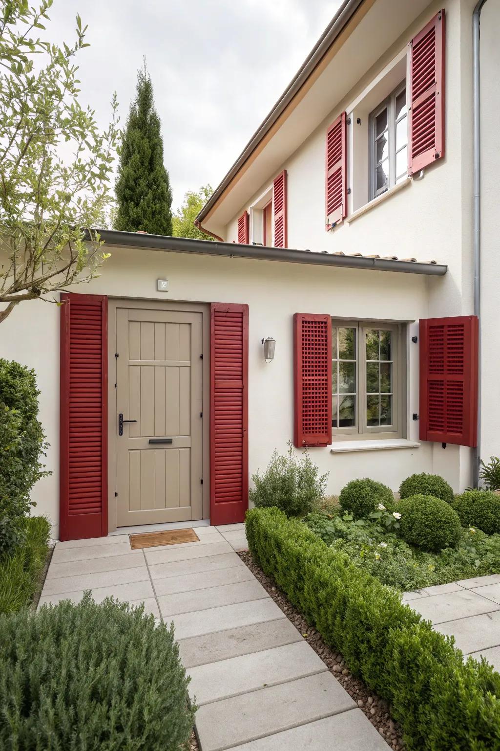 Striking scarlet and neutral fawn create a striking, modern appeal.