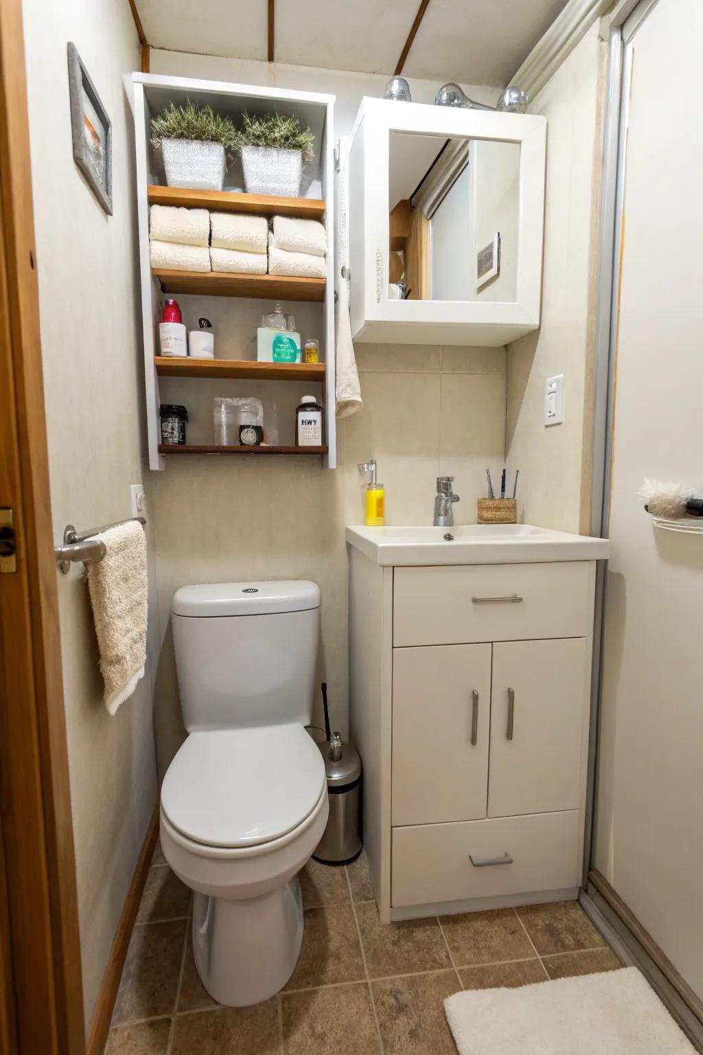 Compact furniture provides practical storage without overwhelming the space.