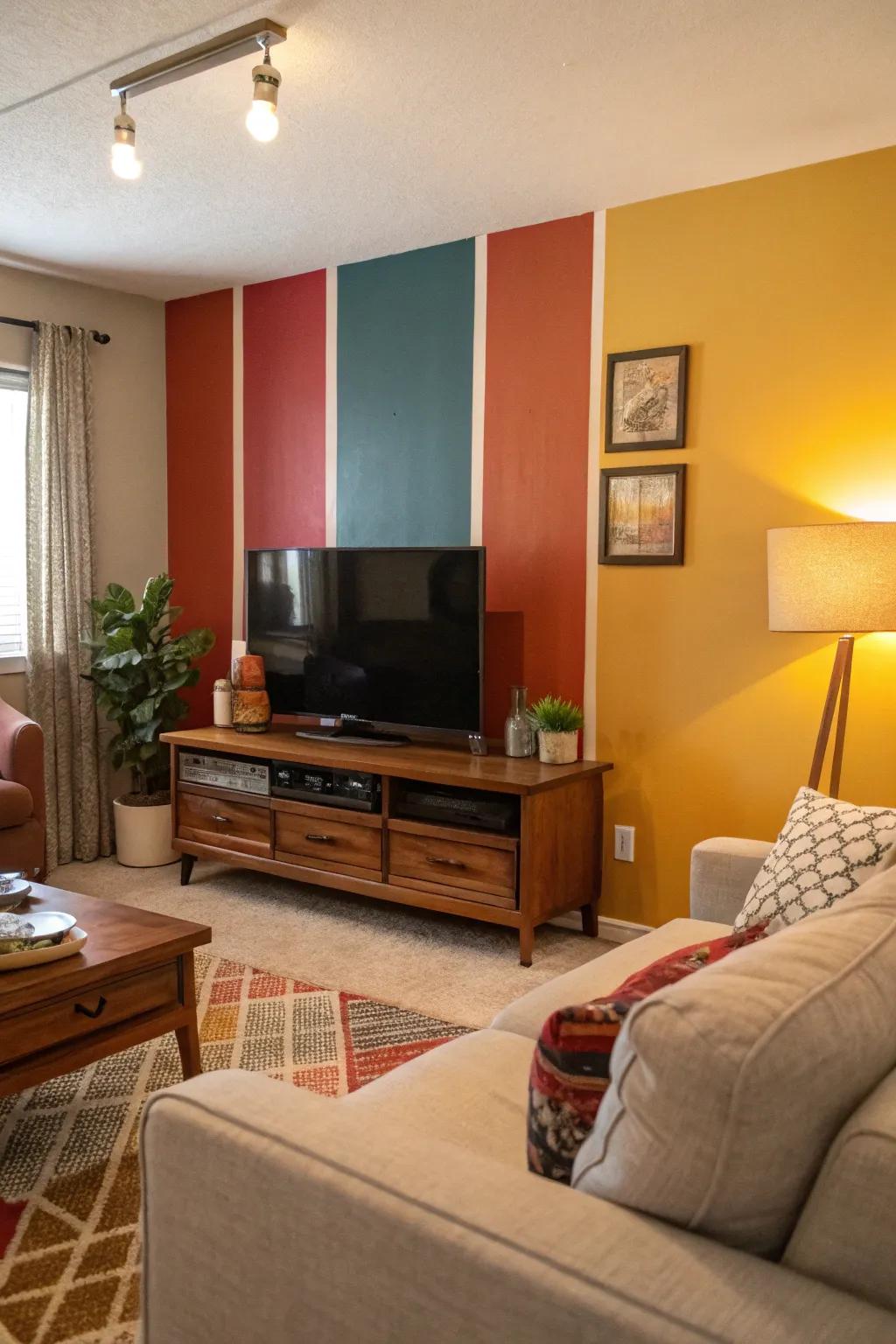 A color block wall turns the TV into a standout feature.