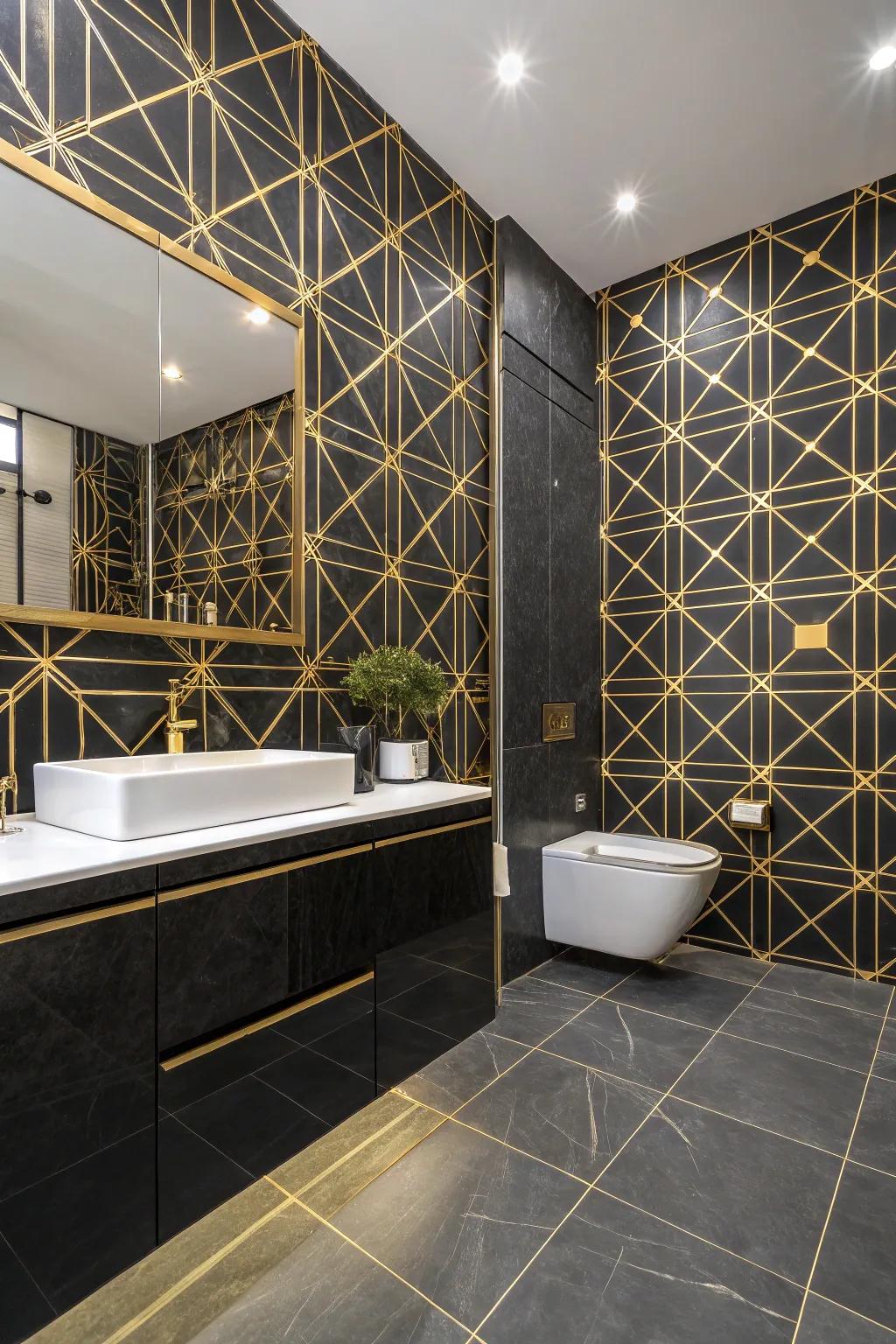 Geometric designs in ebony and gold add modern flair.