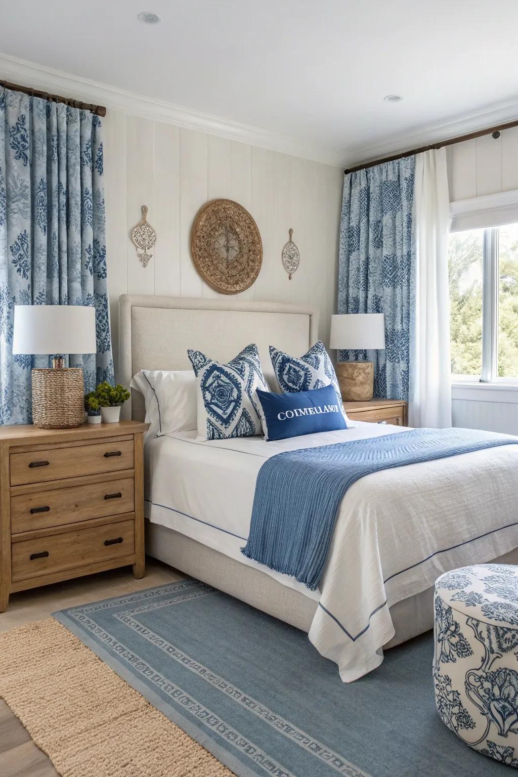Azure and white create a crisp and enduring design.