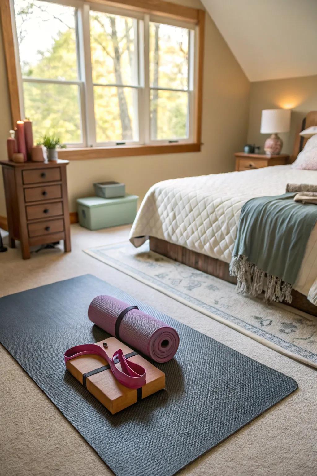 A yoga space offers a peaceful retreat within your bedroom.