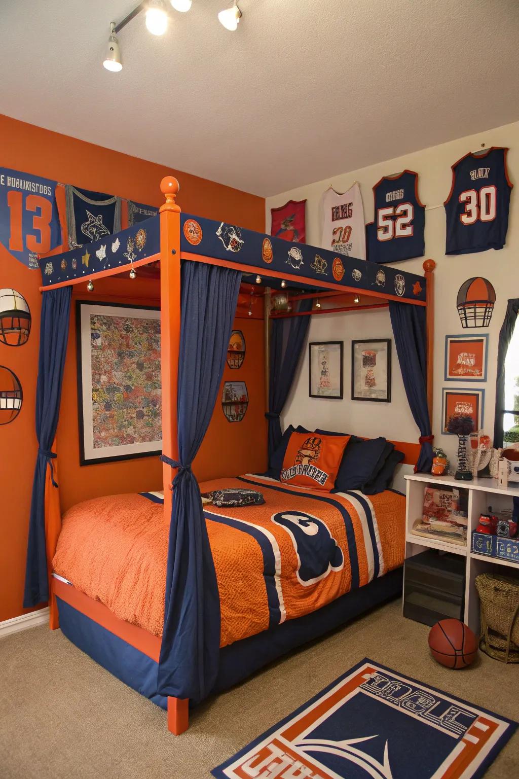 Score big using this sports-themed canopy bed.