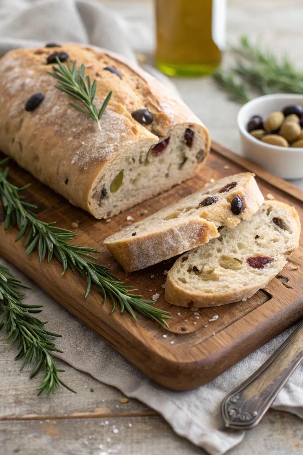 Rosemary olive bread, offering a fragrant taste of Mediterranean sunshine.