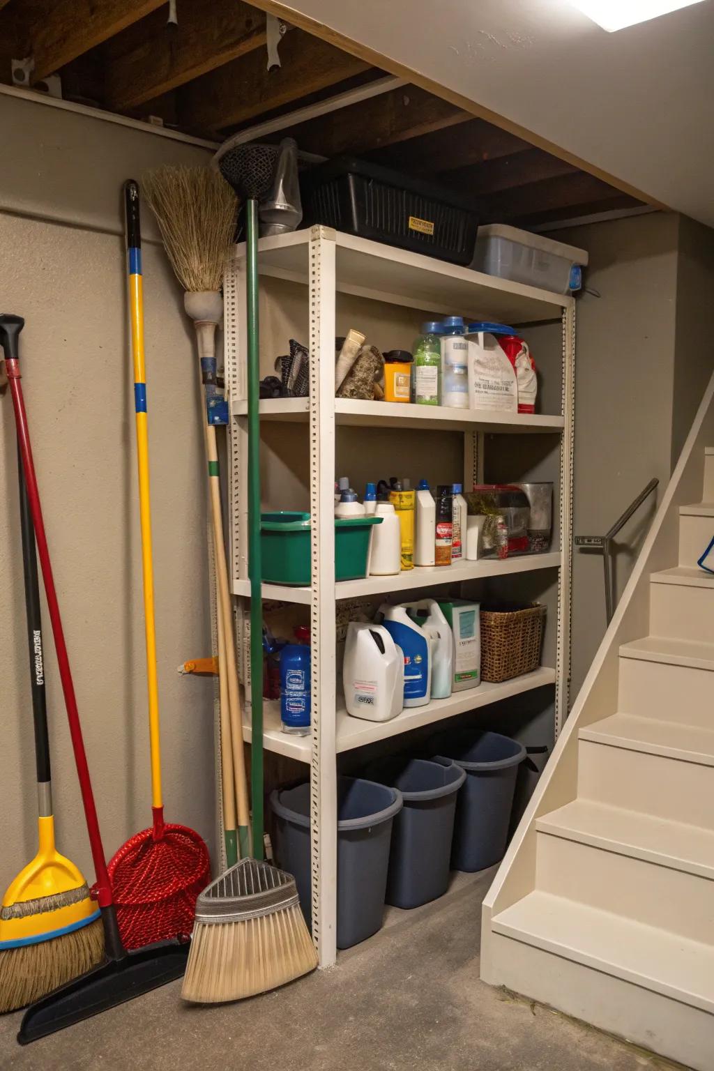 Utilize corner spaces with custom shelving.