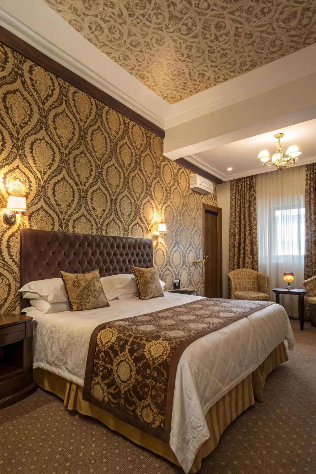 Umber and gilded patterns add interest and depth.