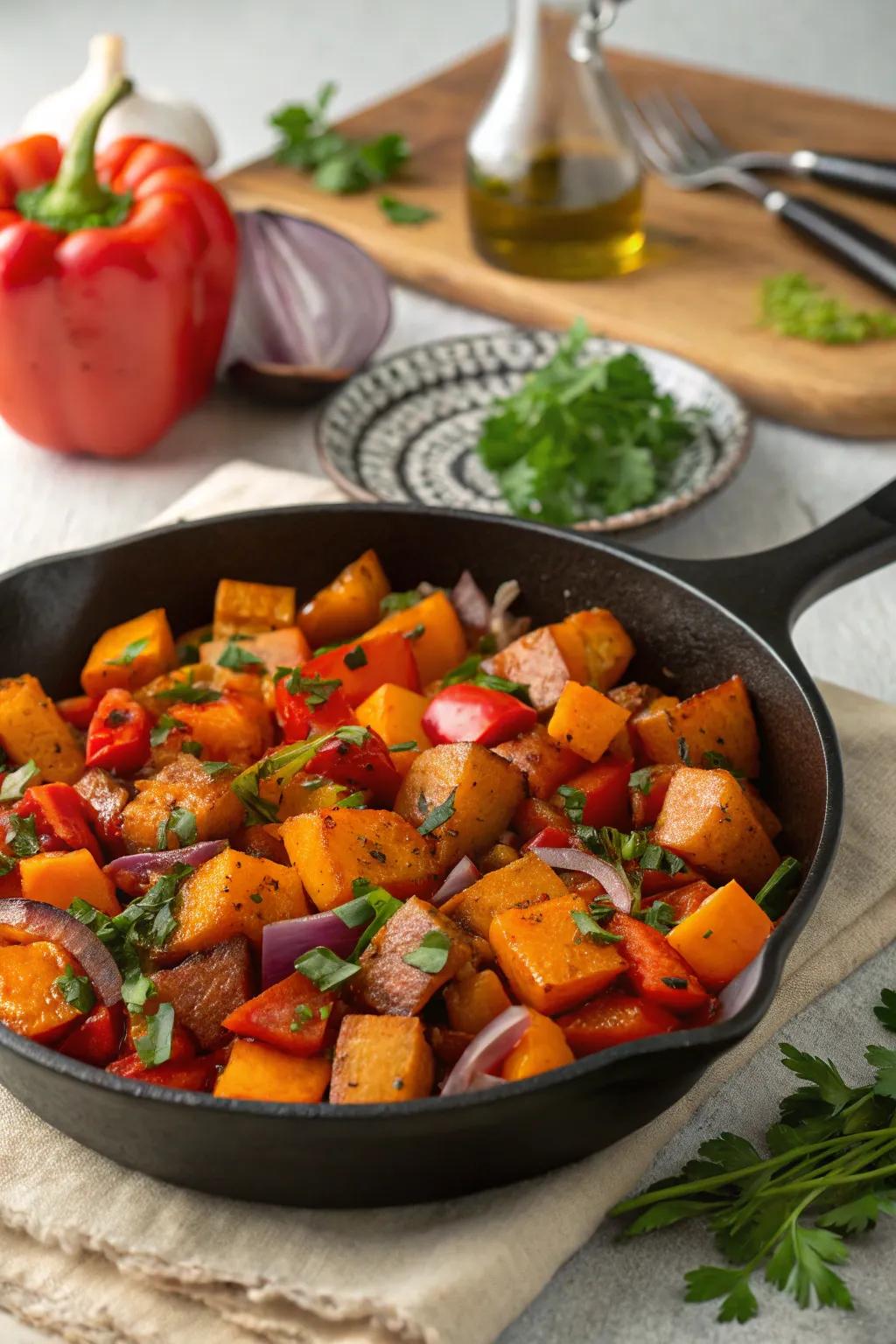 Colorful root mash: a hearty and vibrant brunch dish.