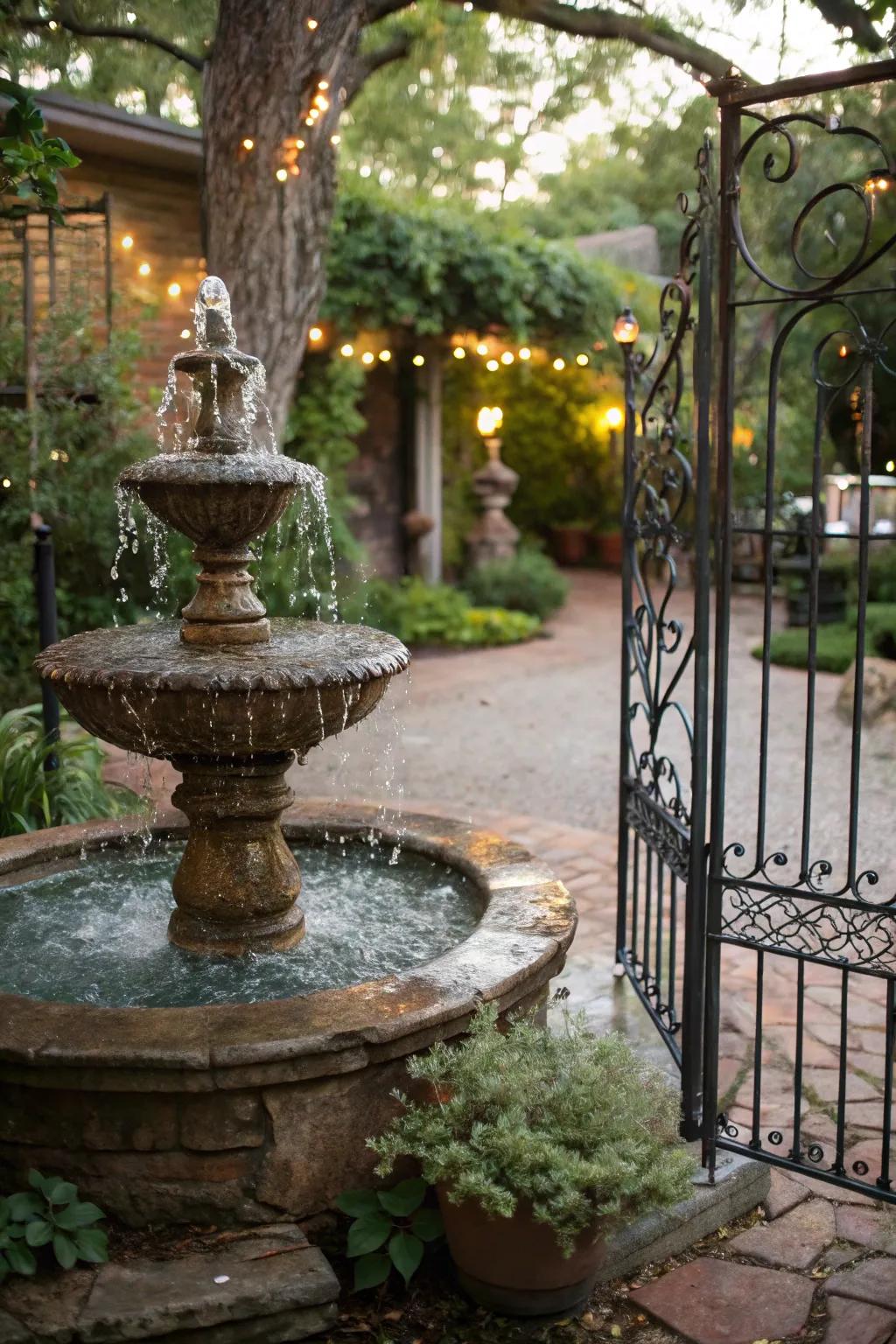 Aged features convey timeless allure to this garden fountain.