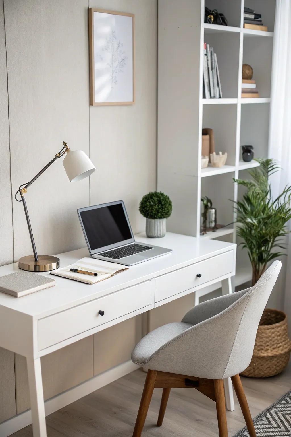 A simple desk design that helps make a calm space.