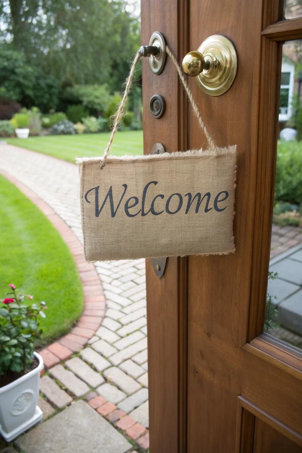 Hessian entrance ornaments offer a personal accent.