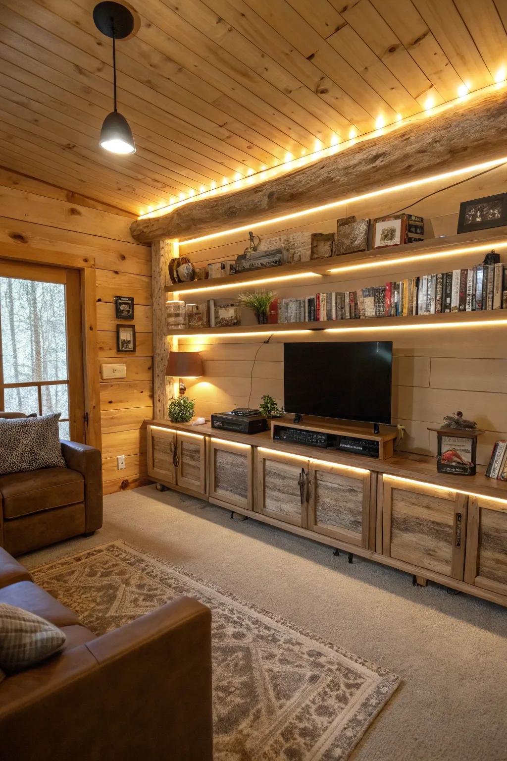 LED strips contribute a contemporary touch to a cabin's interior.
