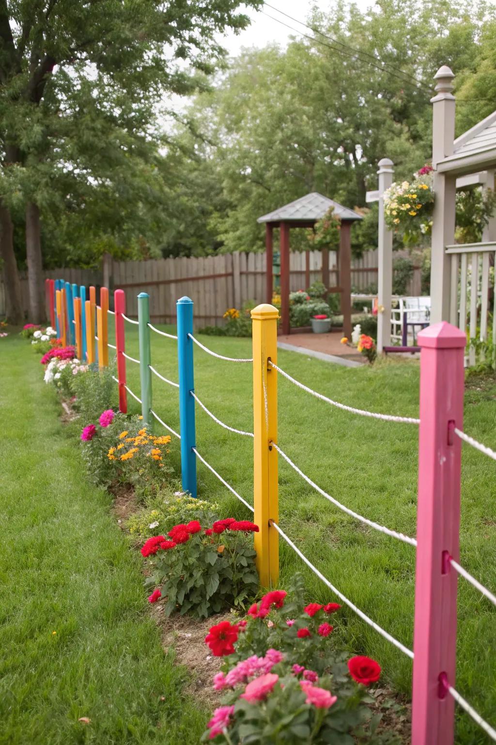 Cable fence with colorful accent posts