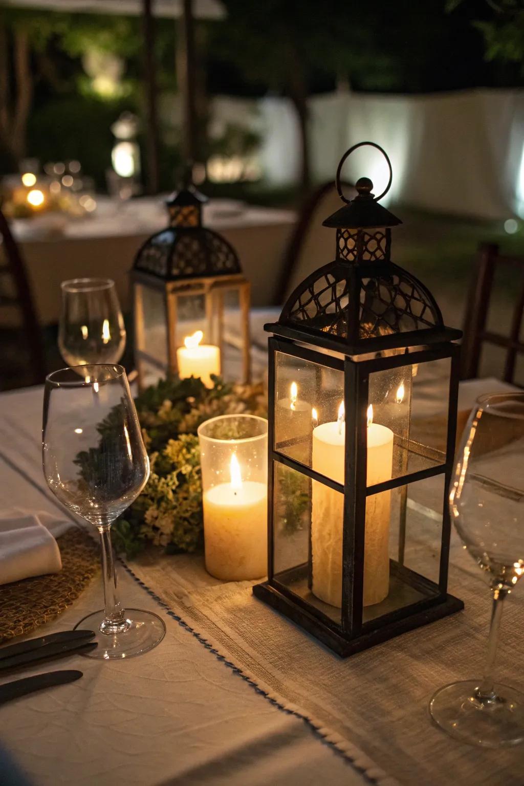 Holders with candles creating a snug atmosphere.