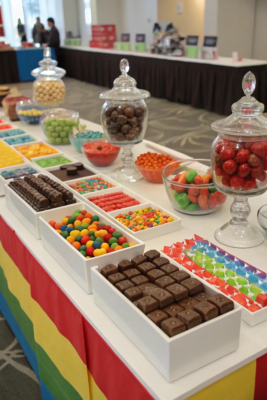 Themed areas catering to varied sweet preferences.