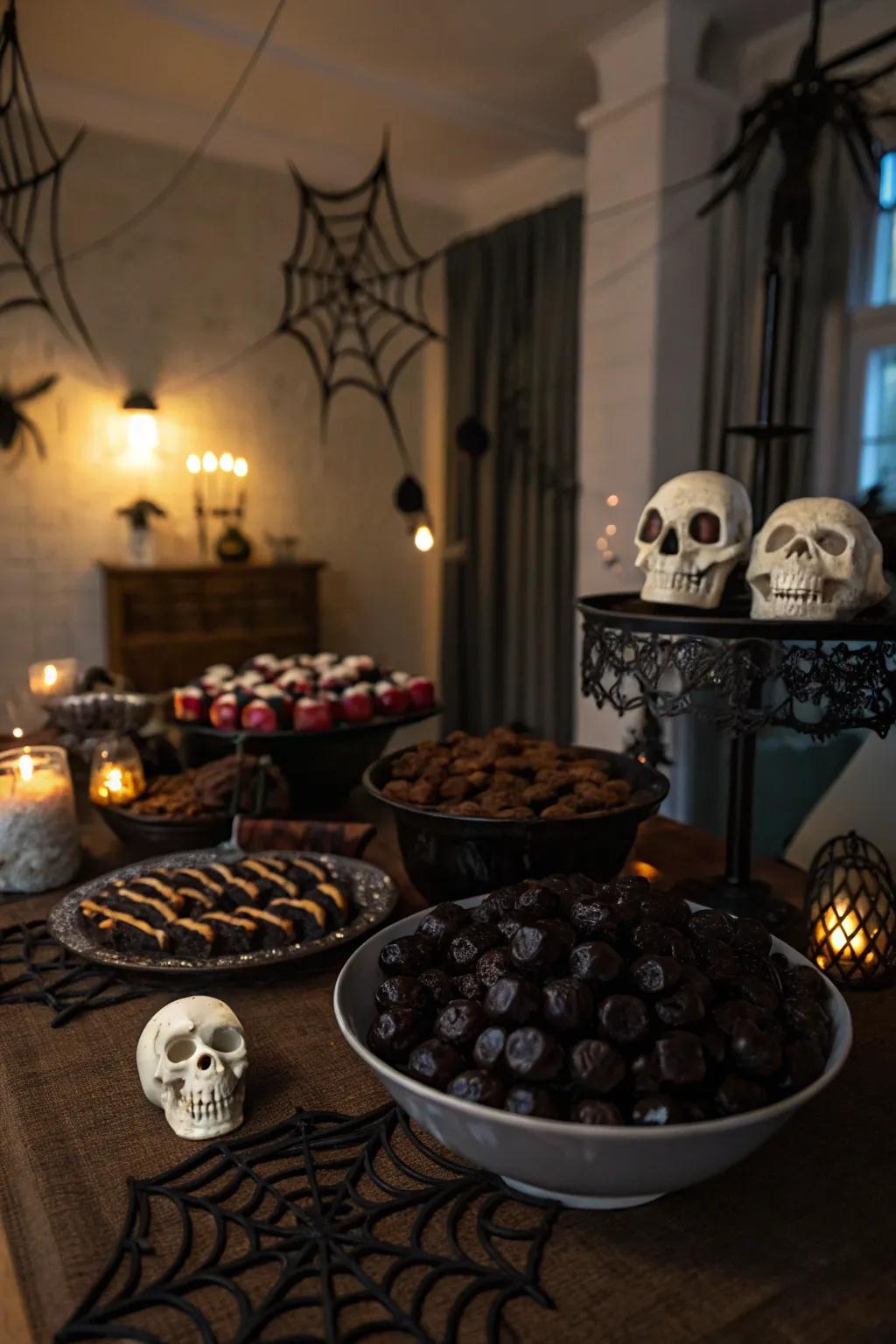 A Halloween-themed candy buffet for spooky fun.
