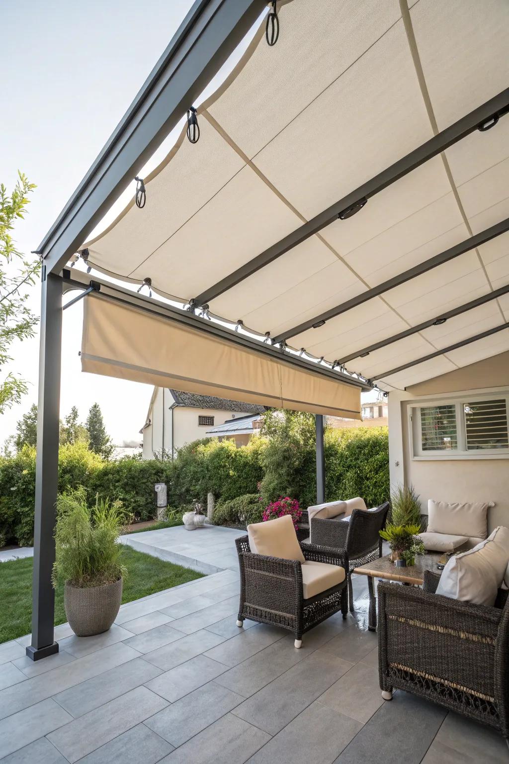 Flexible panels allow command over light and solitude.