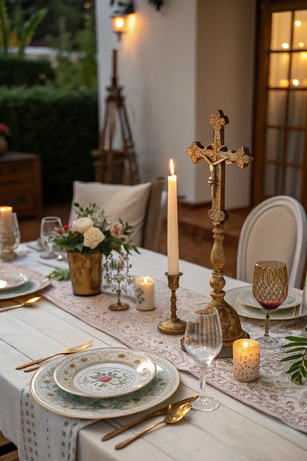 Faith-based table decor enhances your dining experience.