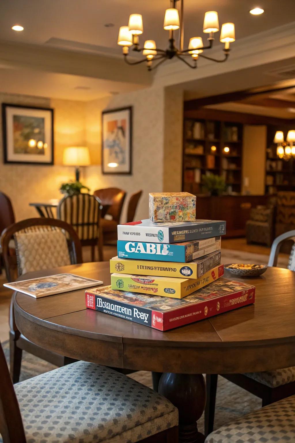 Games as centerpieces make for fun and engaging table settings.