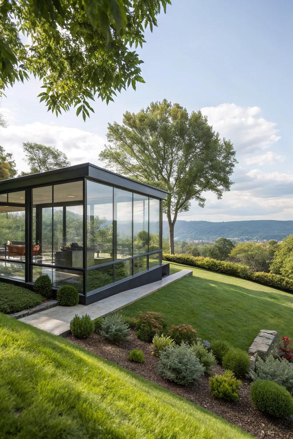 Elegant crystal house offering breathtaking views and natural light.