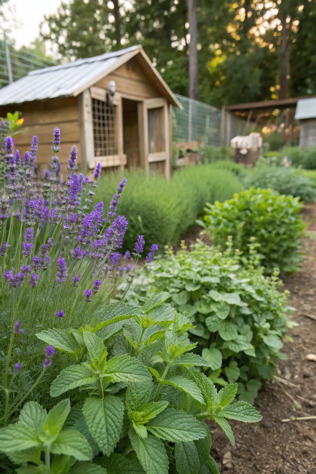 Herb gardens introduce verdure and aid in deterring vermin naturally.