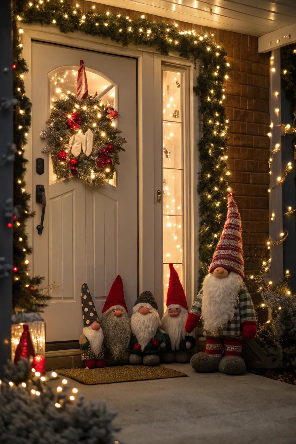 Gnomes gather to spread holiday cheer in this playful setup.