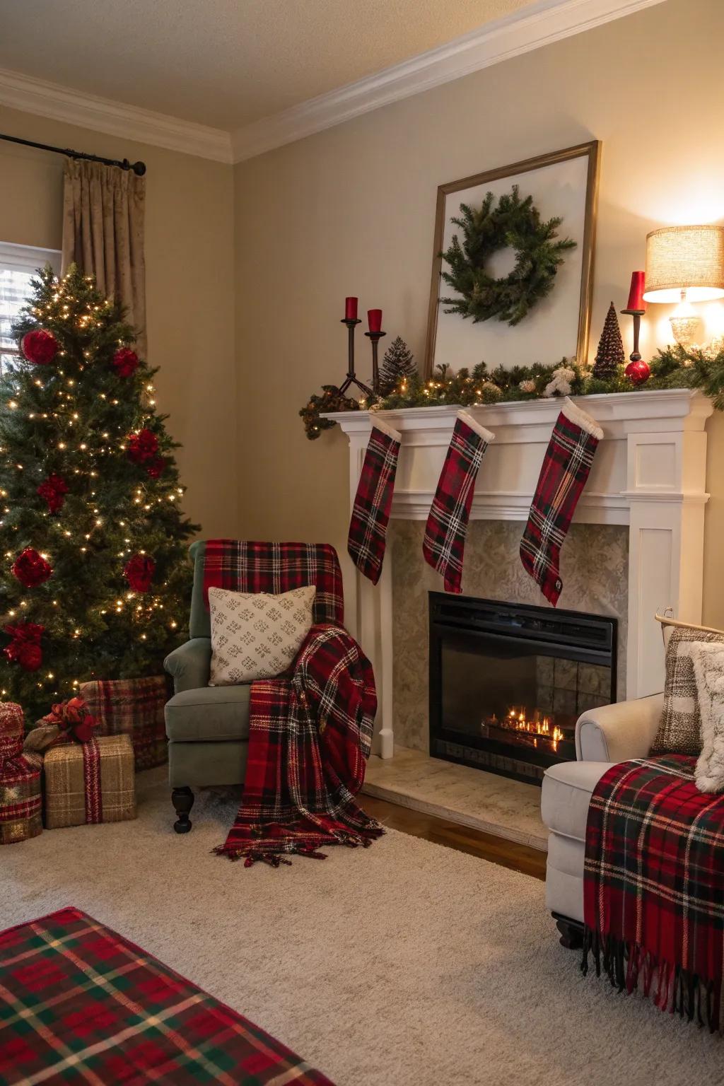 Lively tartan with snug holiday decor.