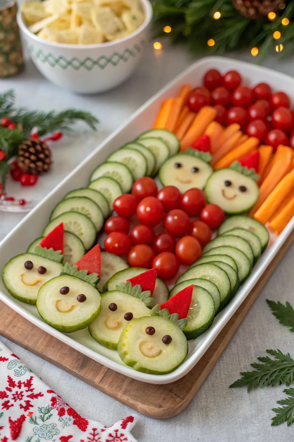 Cheerful pixie veggie faces to bring joy to your holiday table.