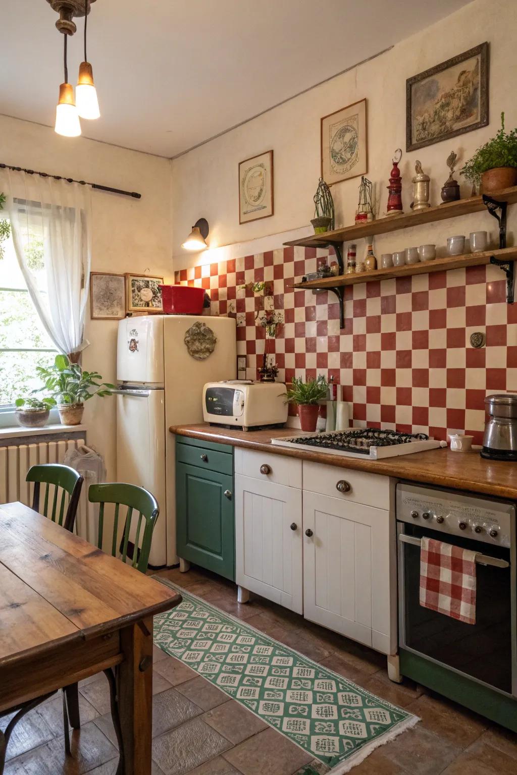 Checkered layouts add playful interest to this traditional kitchen.