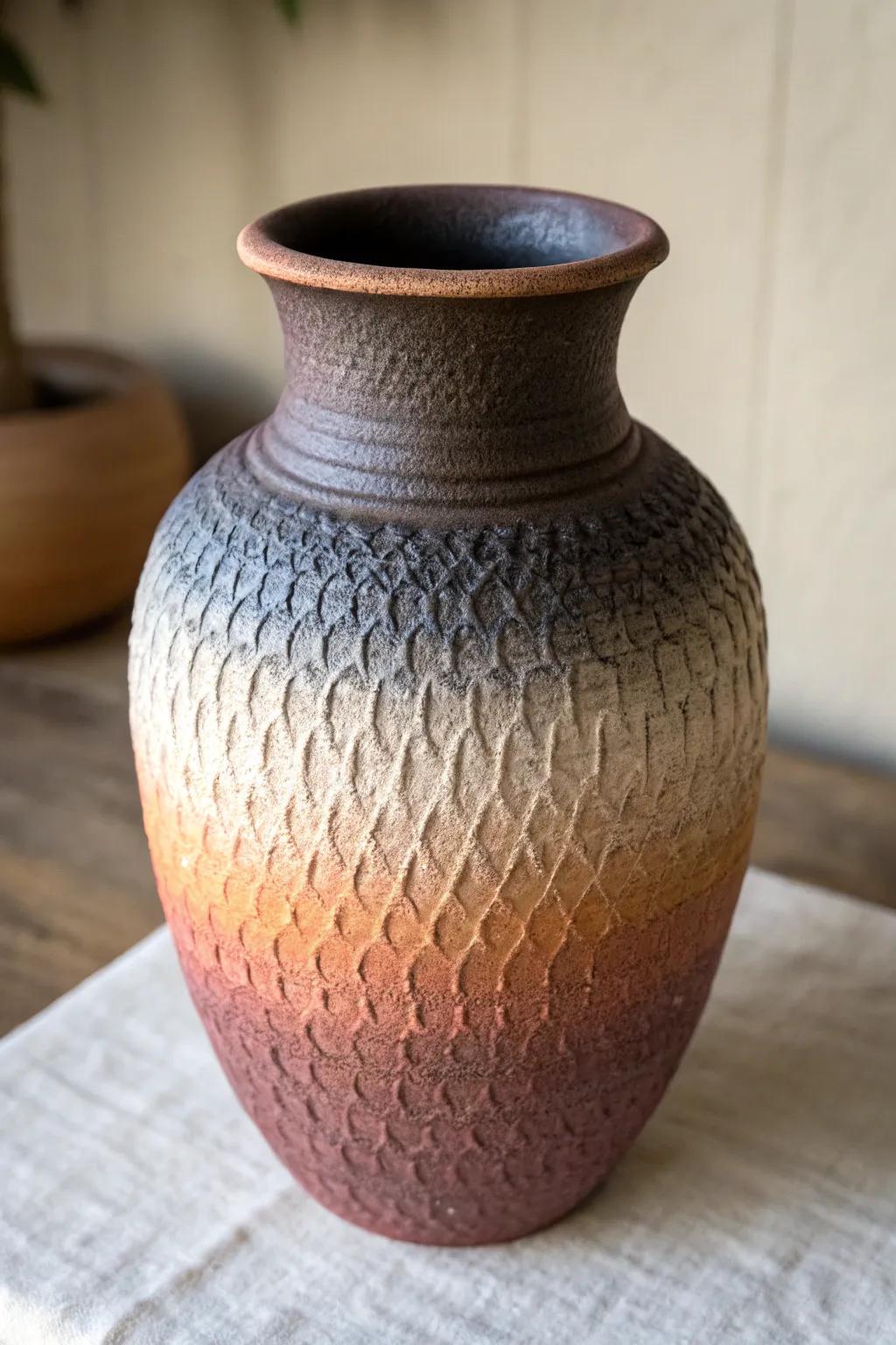 A finished ombre dirt pot adding aspect and artistry.