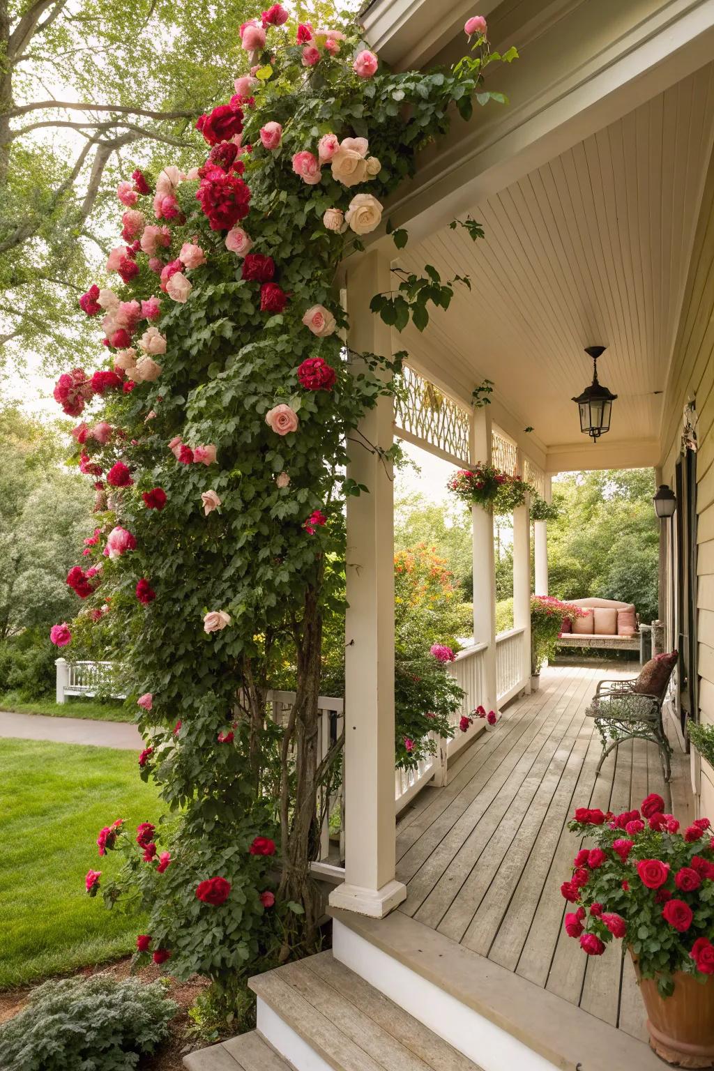 Transform a porch with dramatic rose canopies.
