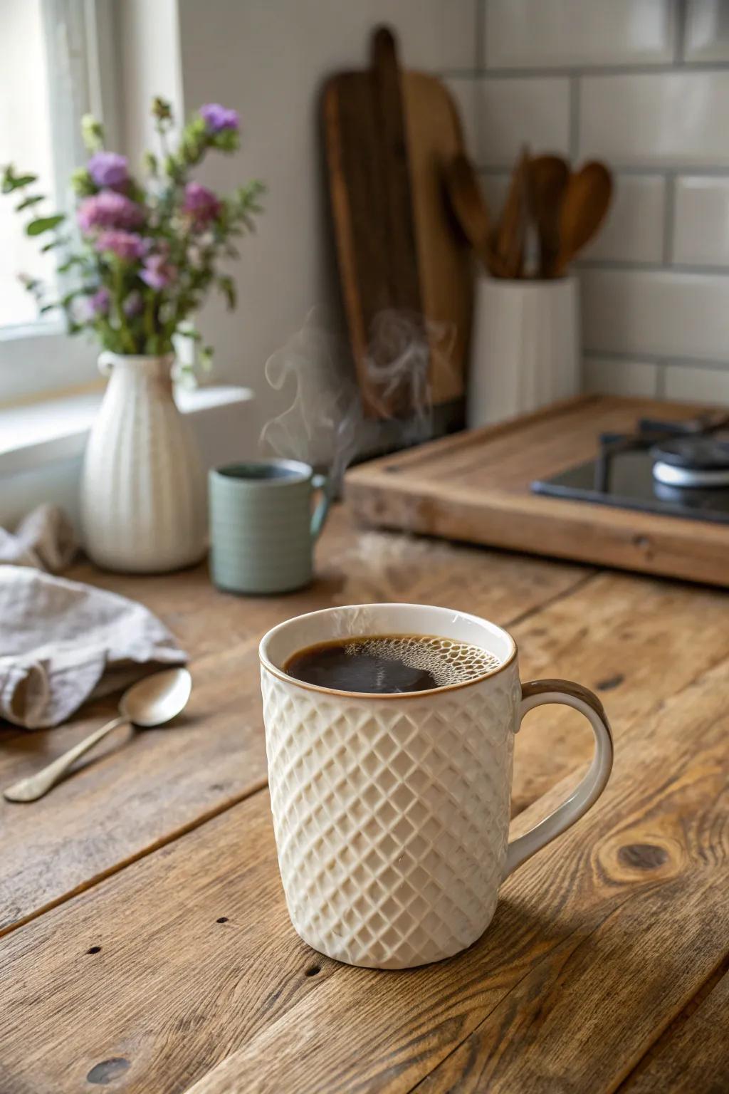 Textured cups add a tactile element to your collection.