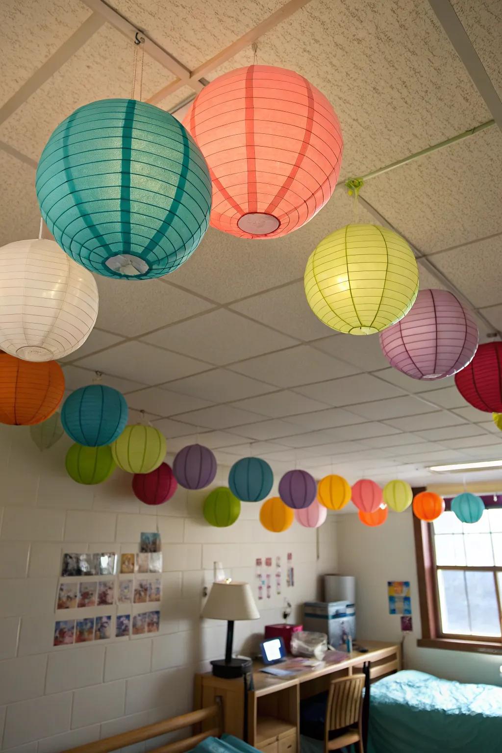 Paper lanterns add a fun touch to your dorm.