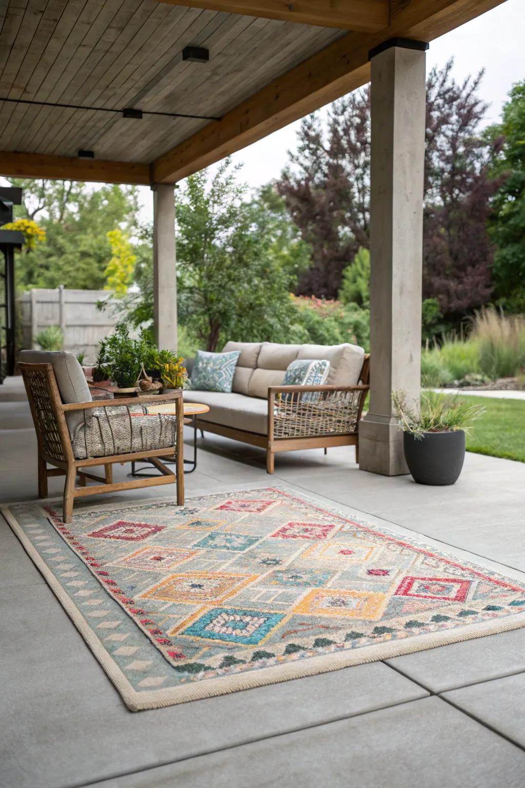 Exterior floor coverings add comfort and style.