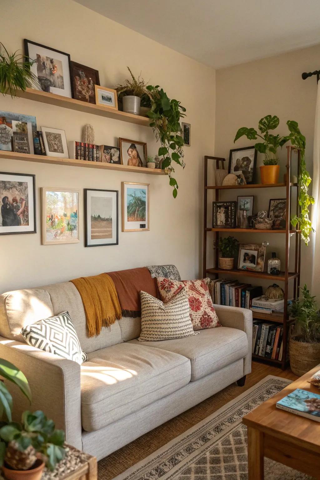 Personal touches creating a homely feel in a condo living area.