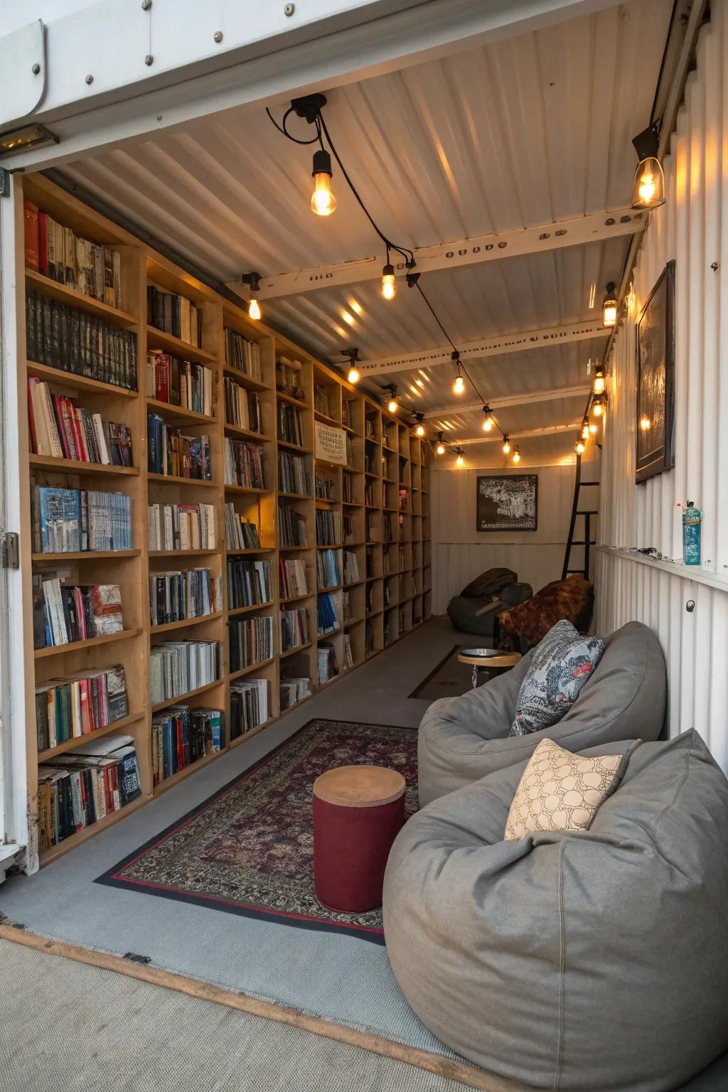 A container collection offers a peaceful spot for studying lovers.