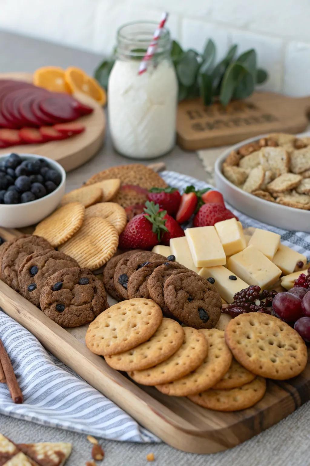 A grazing display provides an astonishing assortment of biscuit selections.
