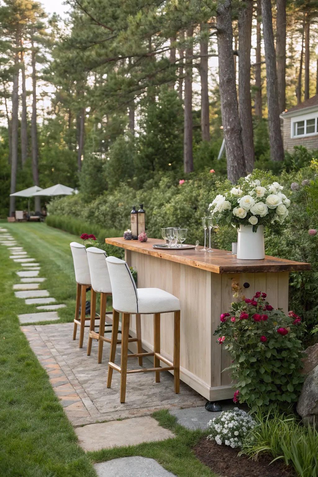Create an outdoor oasis with a garden bar arrangement.