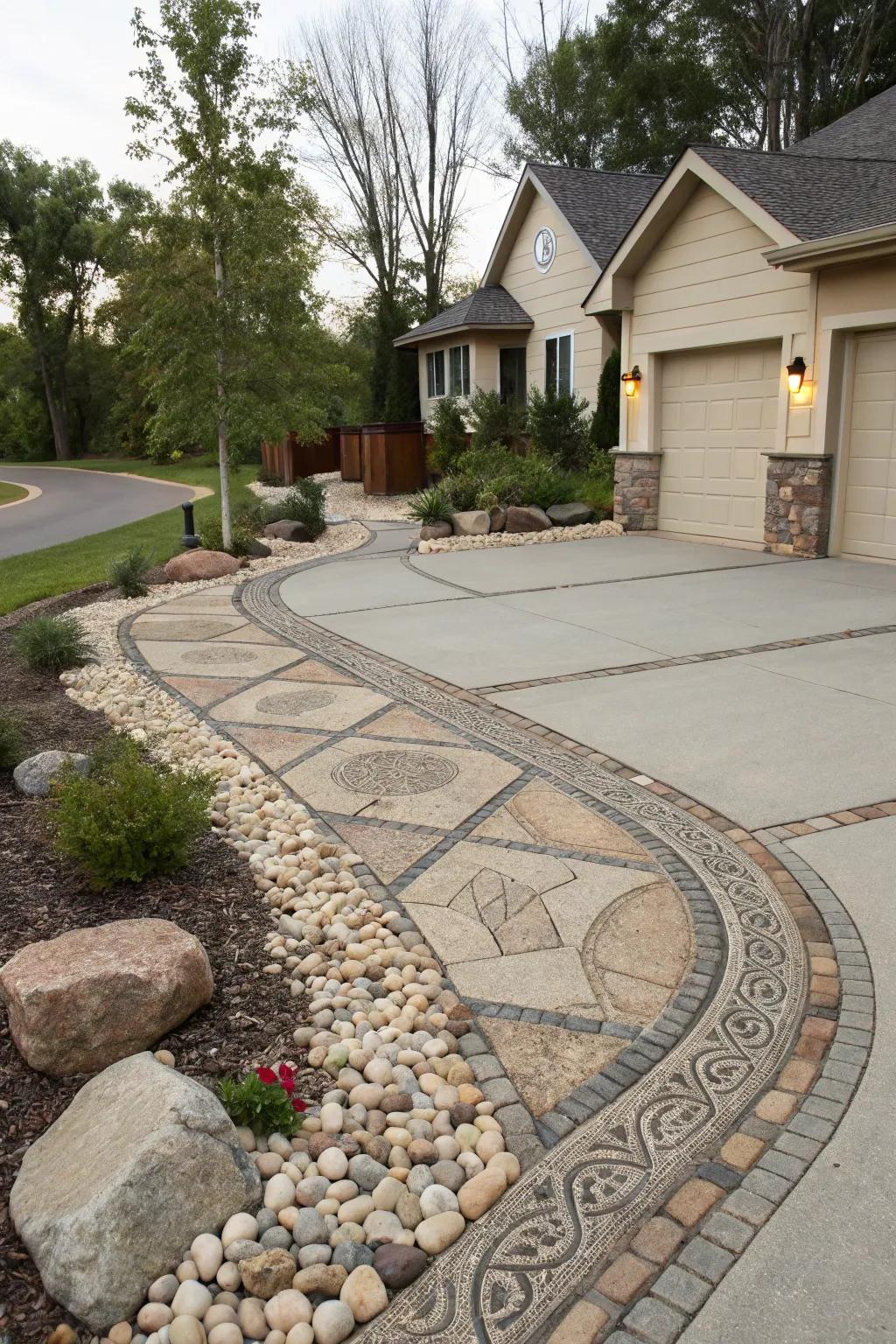 Creative edging adding character to the driveway.