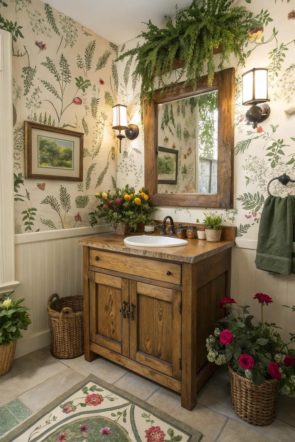 Nature-inspired decor brings tranquility and freshness to this bathroom.