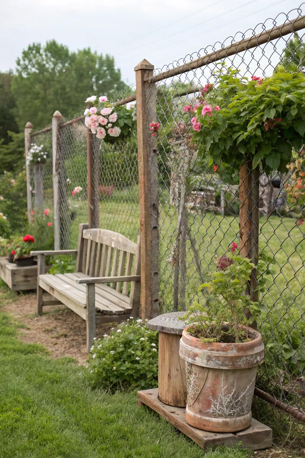 Reclaimed wood and chain link for a fence with character and conscience.