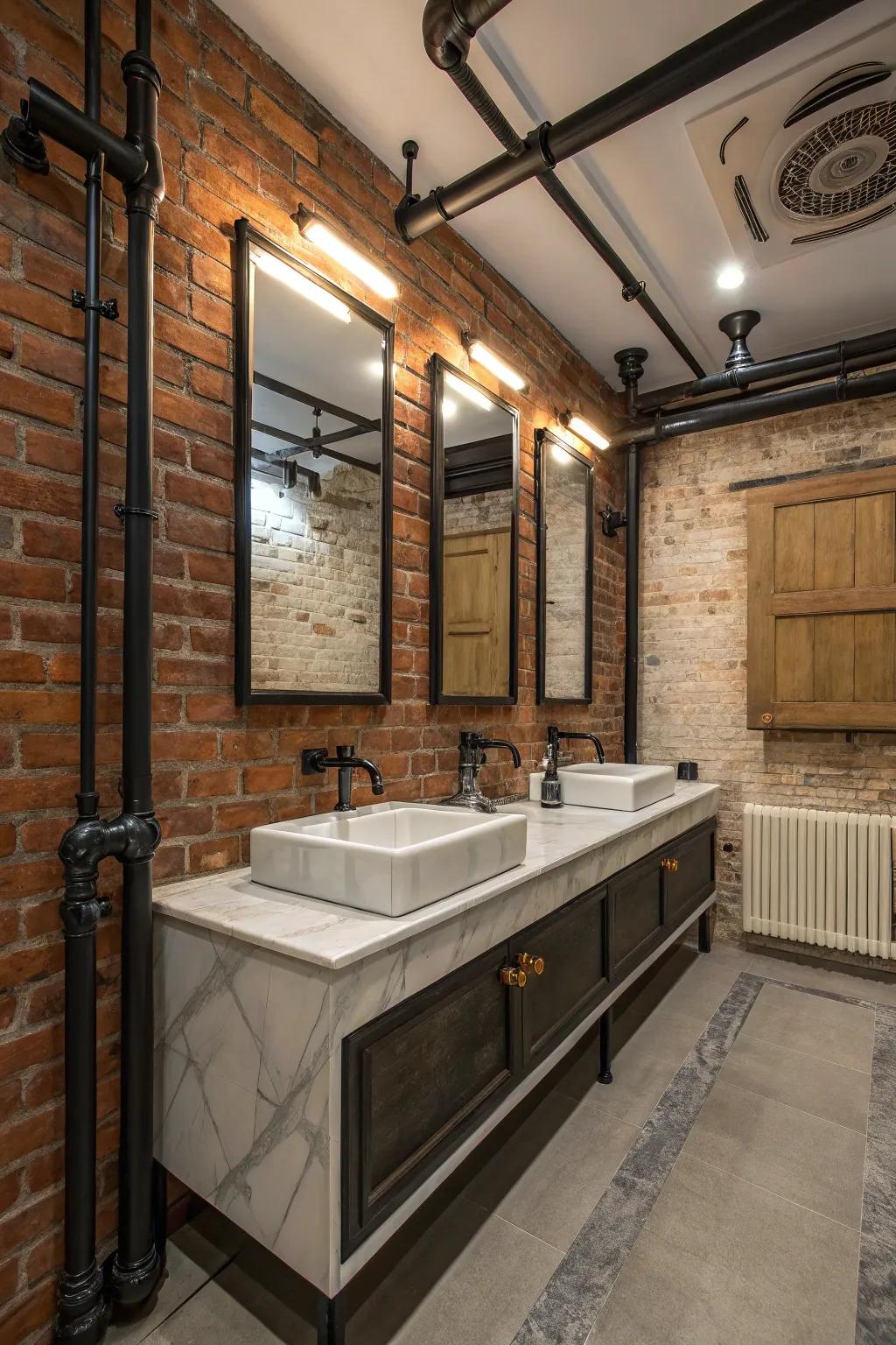 A bathroom where industrial materials meet elegance.