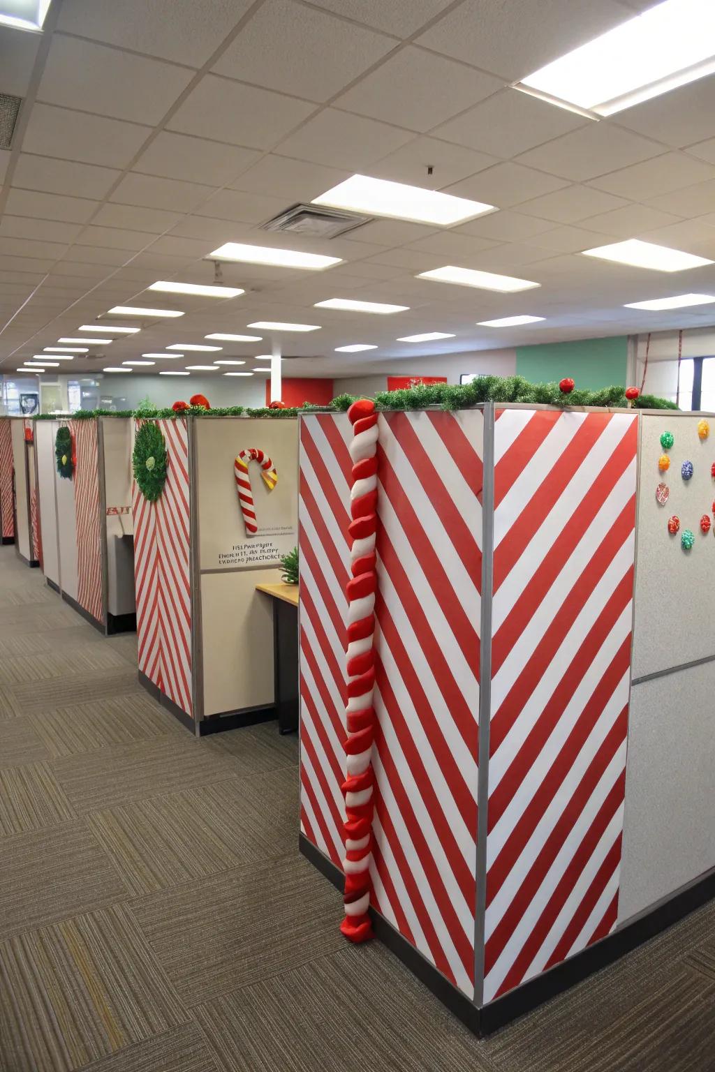 Transform your cubicle into a striped peppermint sticks lane for festive enjoyment.