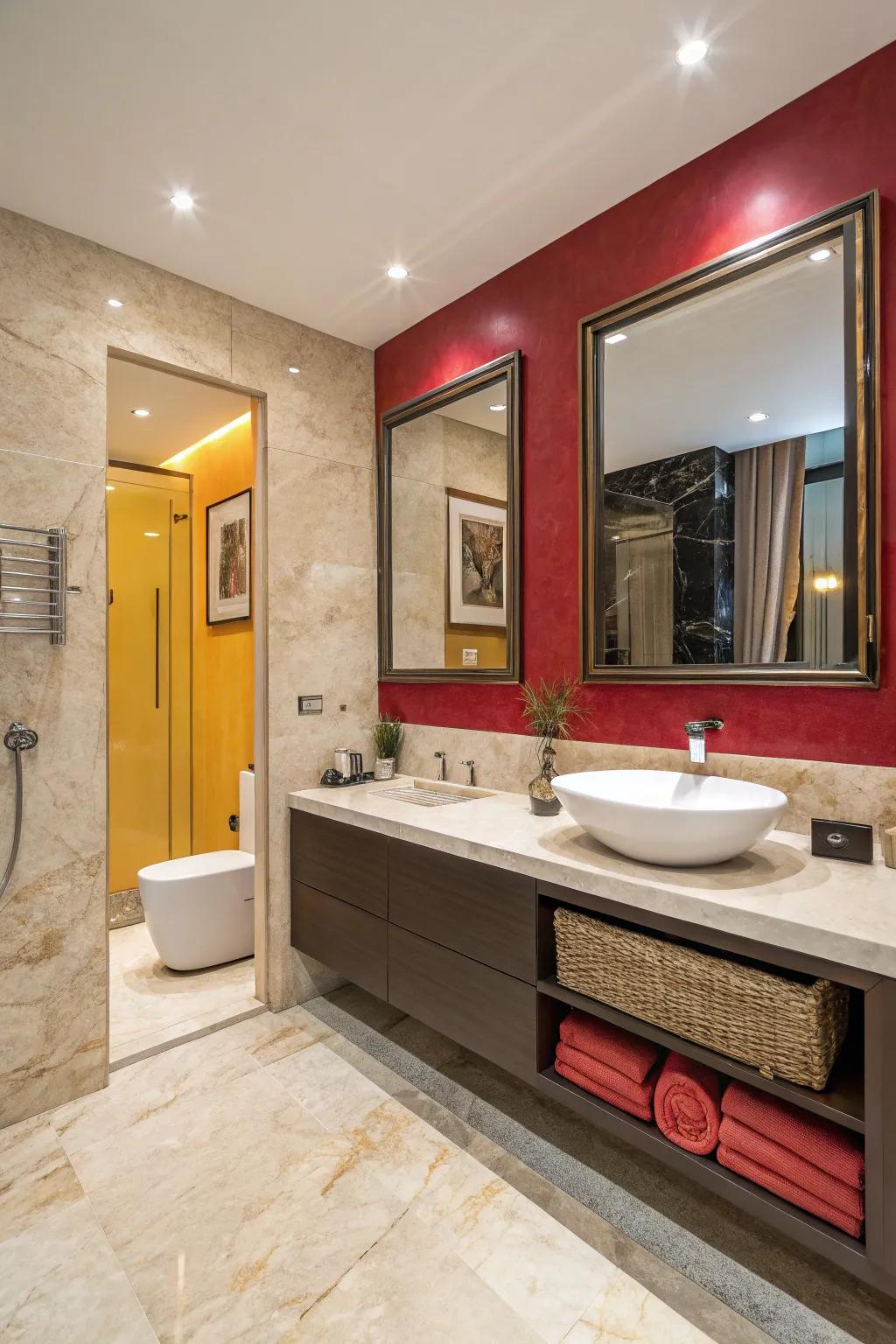 Striking shade contrasts craft a dramatic design with crema marfil.