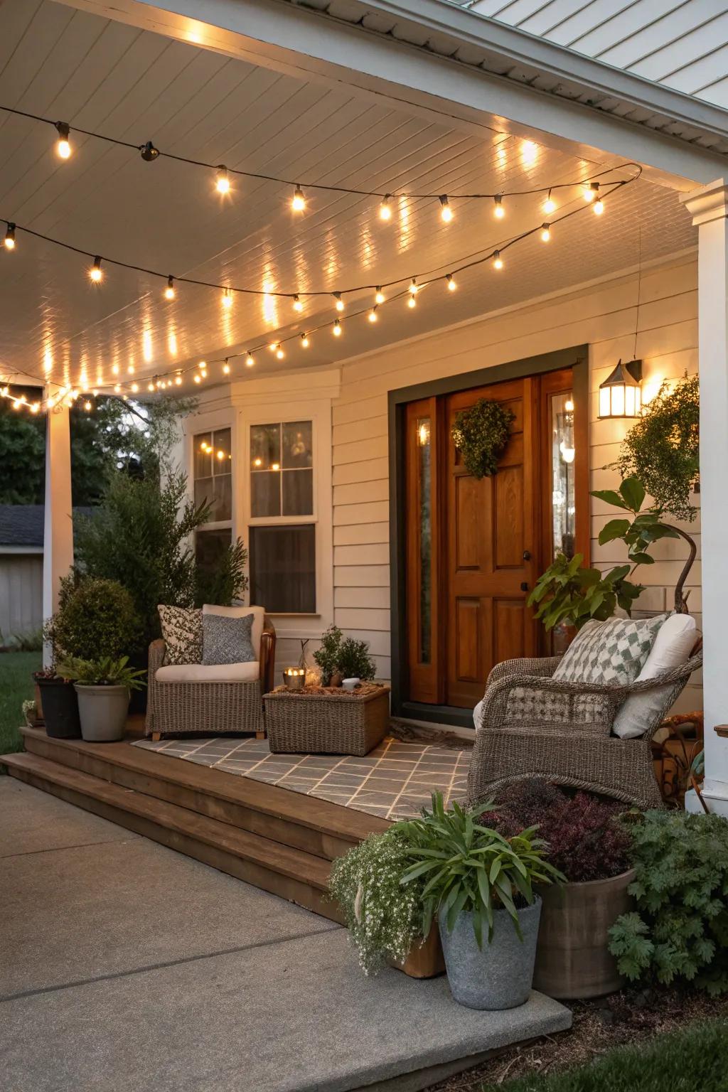 Series lights create an enchanting atmosphere on your porch.