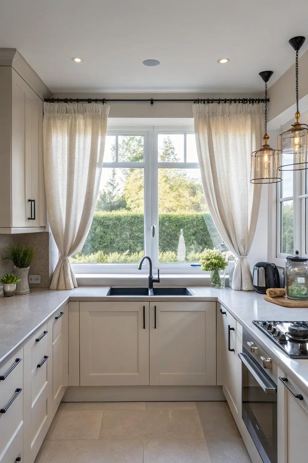 Brief drapes frame windows, achieving a modern appearance.