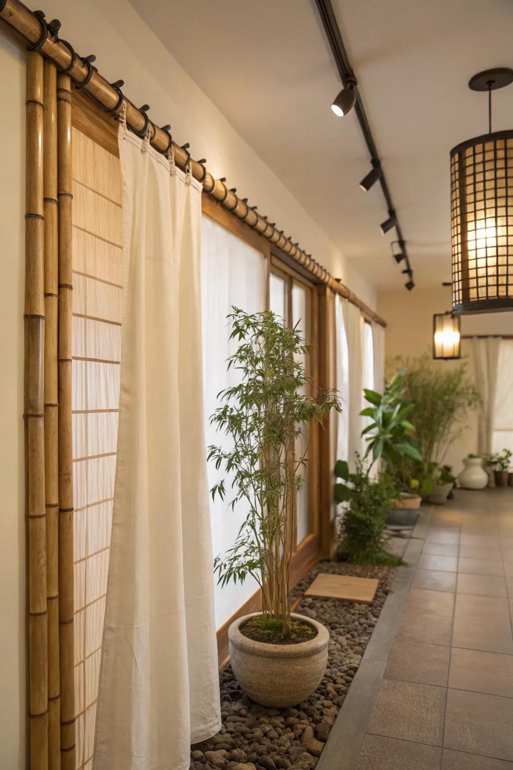 Bamboo curtain rods introduce natural elegance and eco-friendly style.