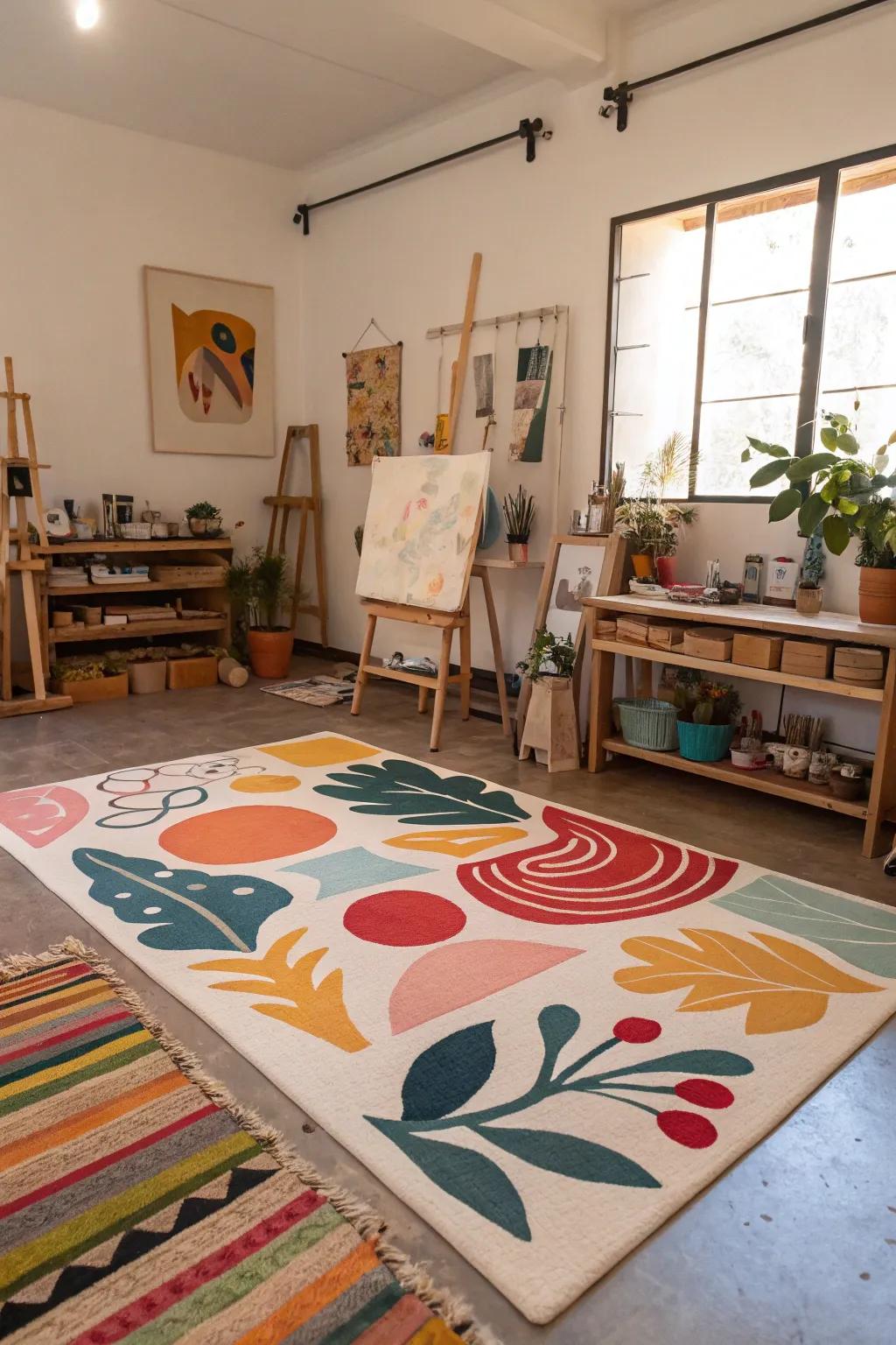 Custom painted rugs allow for personal expression and creativity.