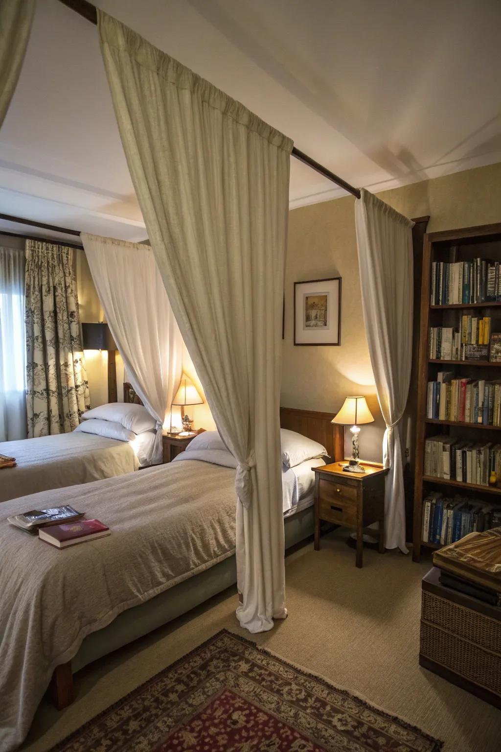 Drapery furnishes solitude while upholding a collaborative space.