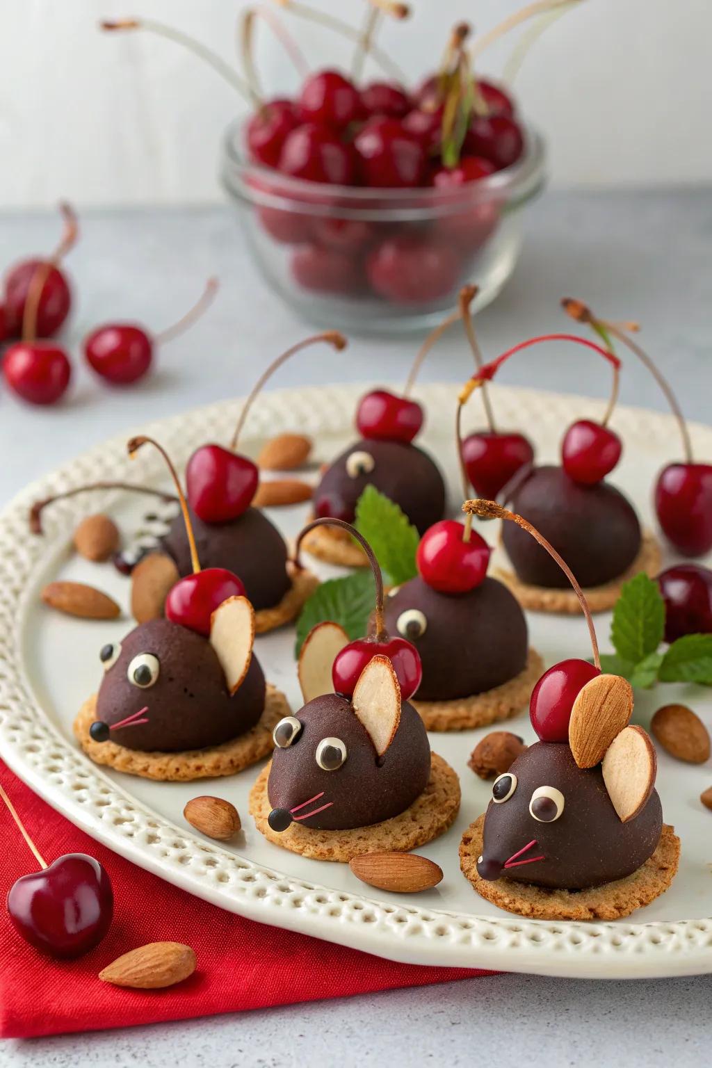 Whimsical cherry critters which are sure to charm your guests.