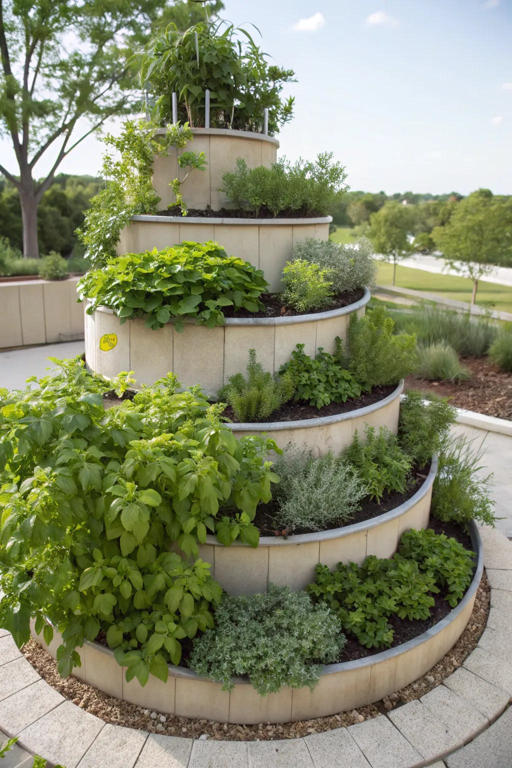 An herb spiral makes best use of garden space.